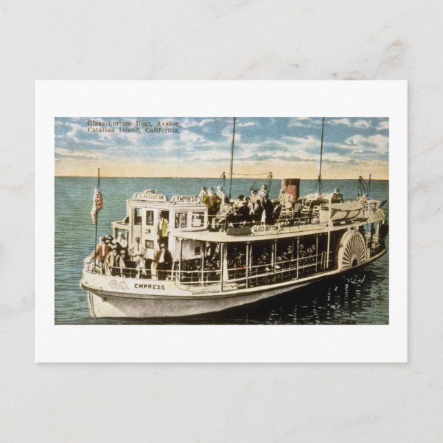 Postal Barco con fondo de cristal, Avalon, isla Catalina, (Anverso)