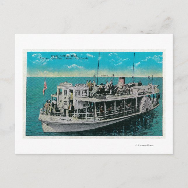 Postal Barco con fondo de cristal en Avalon, isla Catalin (Anverso)
