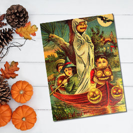 Postal Barco de calabaza de Halloween vintage