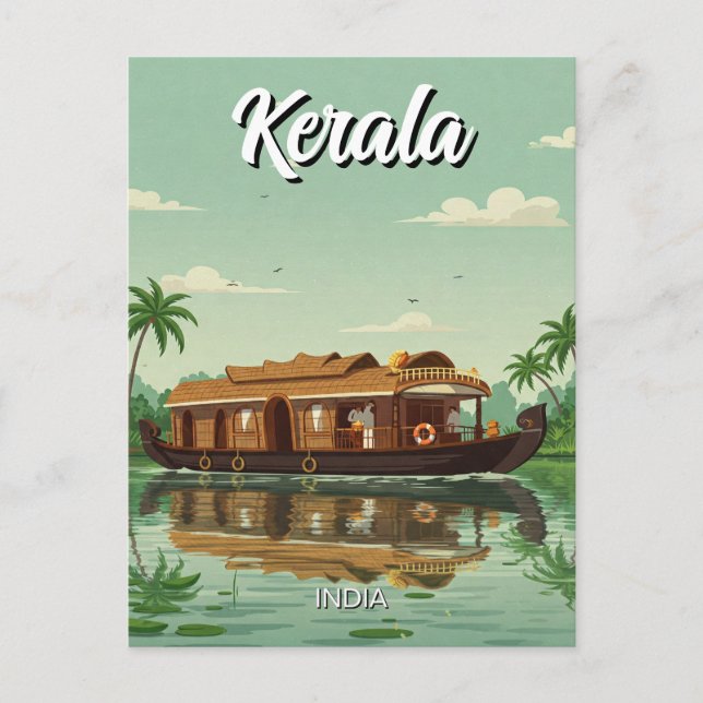 Postal Barco de casa en Kerala, India (Anverso)