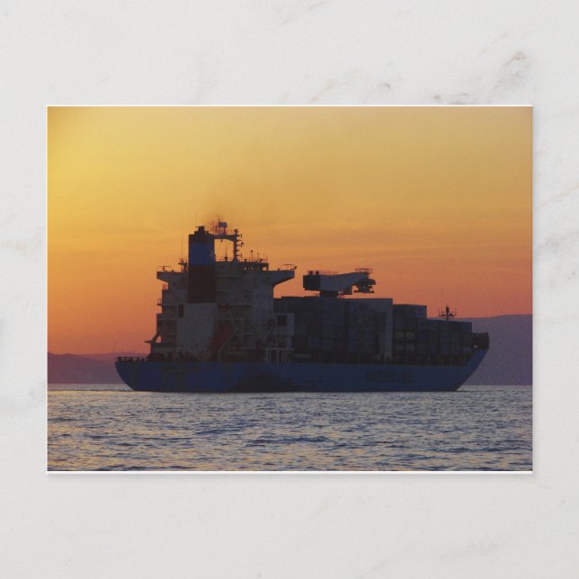 Postal Barco de contenedores al atardecer (Anverso)