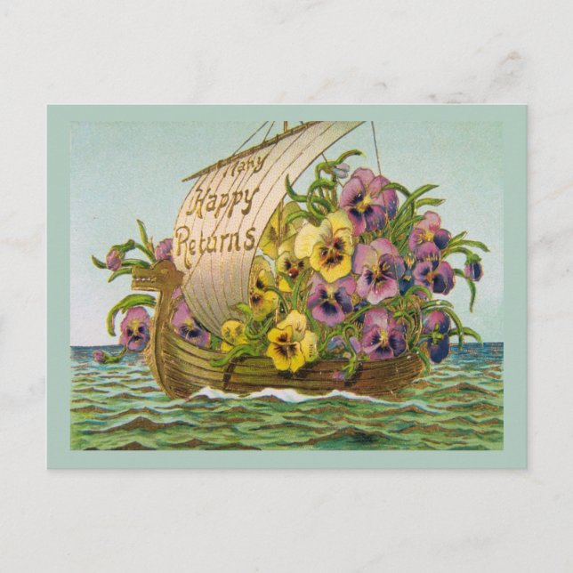 Postal Barco de flores de época (Anverso)