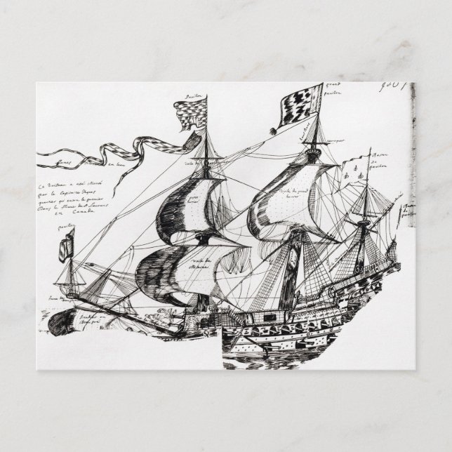 Postal Barco de Jacques Cartier, "Rarete Indes" (Anverso)