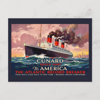 Postal Barco de línea del océano Queen Mary de Cunard vin