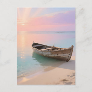 Postal Barco de Madera Atardecer Tropical Playa