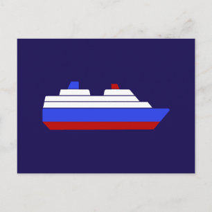 Postal barco de mar rojo y azul