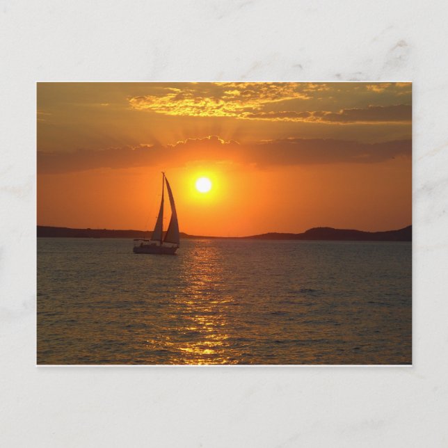 Postal Barco de navegación de la puesta del sol (Anverso)