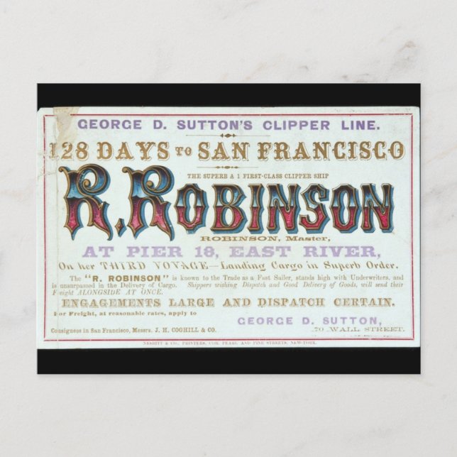 Postal Barco de navegación R Robinson Clipper 1863 (Anverso)