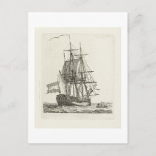 Postal Barco de tres mástiles con dos figuras en el apare