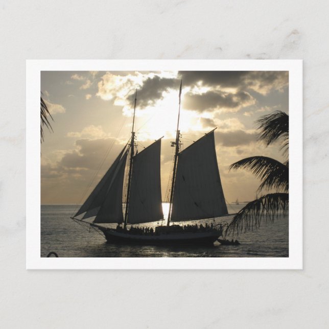 Postal Barco de vela al atardecer (Anverso)