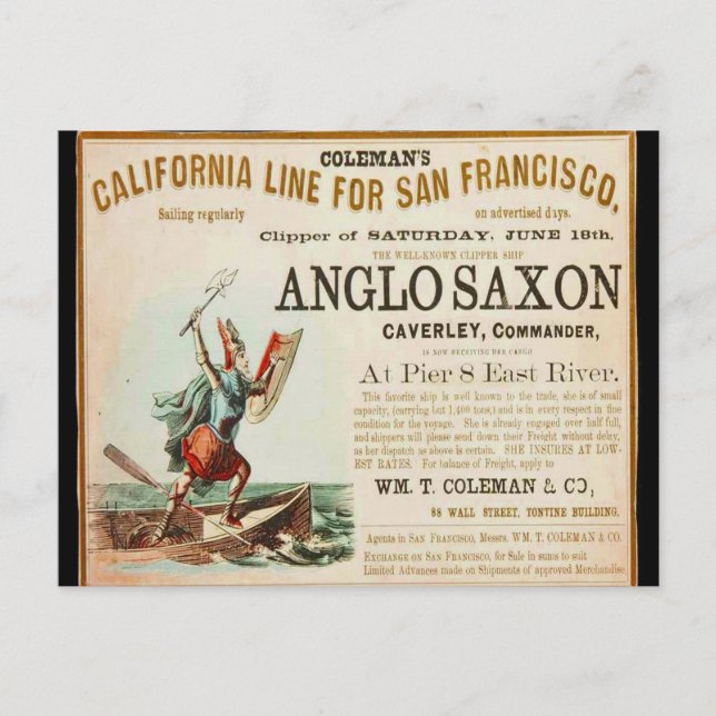 Postal barco de vela Anglo Saxon Clipper (Anverso)