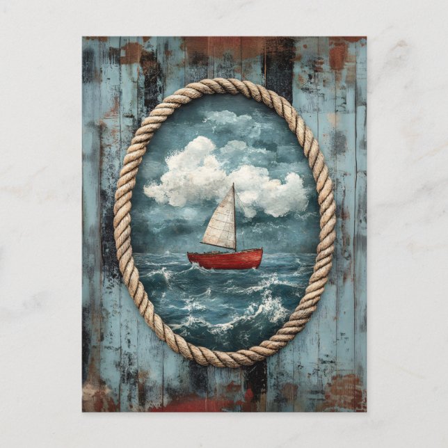 Postal Barco de vela borde frontera ruso náutico (Anverso)