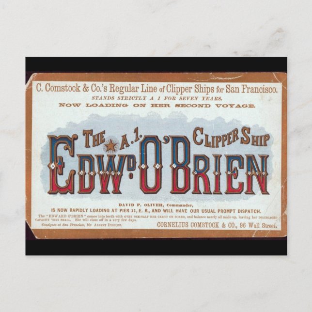 Postal Barco de vela Clipper Edward O'Brien 1900 (Anverso)