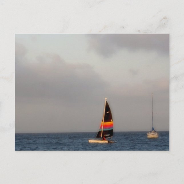 Postal Barco de vela colorido (Anverso)