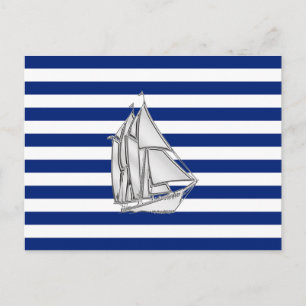 Postal Barco de vela cromado en franjas náuticas