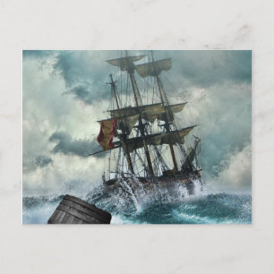 Postal Barco de vela en Ilustracion de tormenta