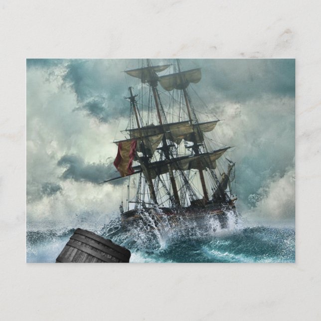 Postal Barco de vela en Ilustracion de tormenta (Anverso)