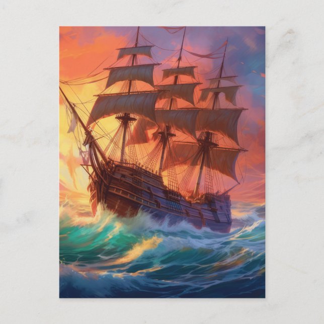 Postal Barco de Vela en un Mar Tempestuoso (Anverso)