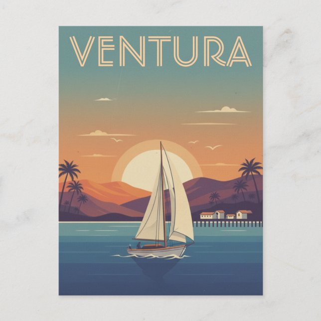 Postal Barco de vela en Ventura Golden Coast California (Anverso)