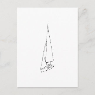 Postal Barco de vela. Esbozo en blanco y negro.