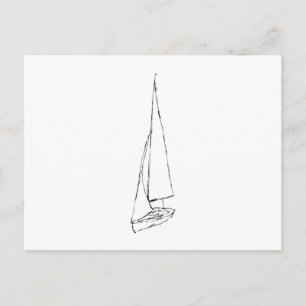 Postal Barco de vela. Esbozo en blanco y negro.