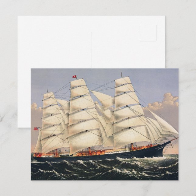 Postal Barco de Vela Náutico Antiguo Currier & Ives (Anverso / Reverso)