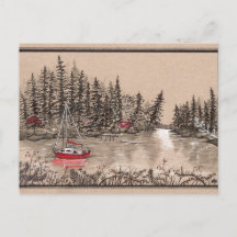 Barco de vela rojo Puget Sound, frente a la peníns