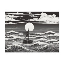 Barco de vela solitario en olas onlit