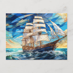 Postal Barco de vela vintage de vidrio emplomado en el oc
