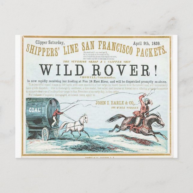 Postal Barco de vela Wild Rover Clipper (Anverso)