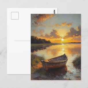 Postal Barco en la pintura de la costa