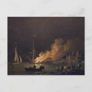 Postal Barco en llamas en la noche, c.1756 (aceite sobre