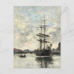 Postal Barco en Touques Eugene Boudin (francés, 1824-189)