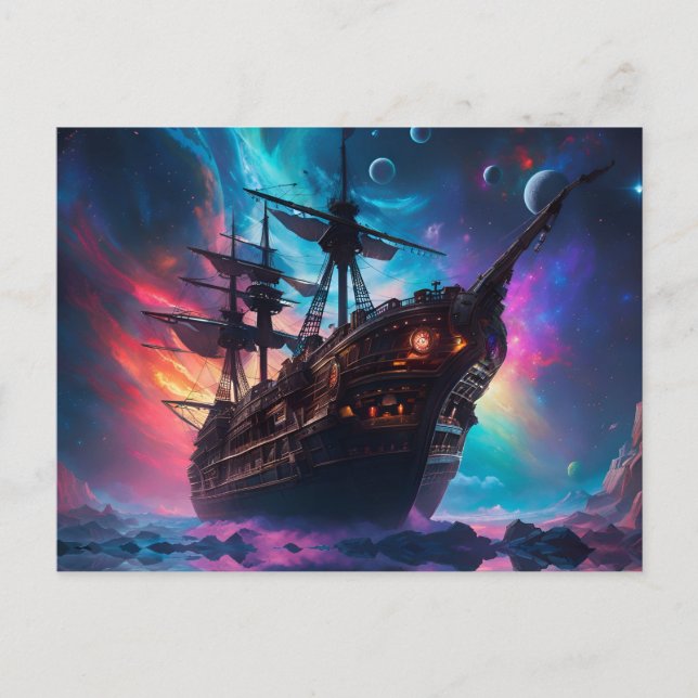 Postal Barco espacial pirata aterriza en otro planeta (Anverso)