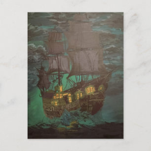 Postal barco fantasma, holandés volante, golero