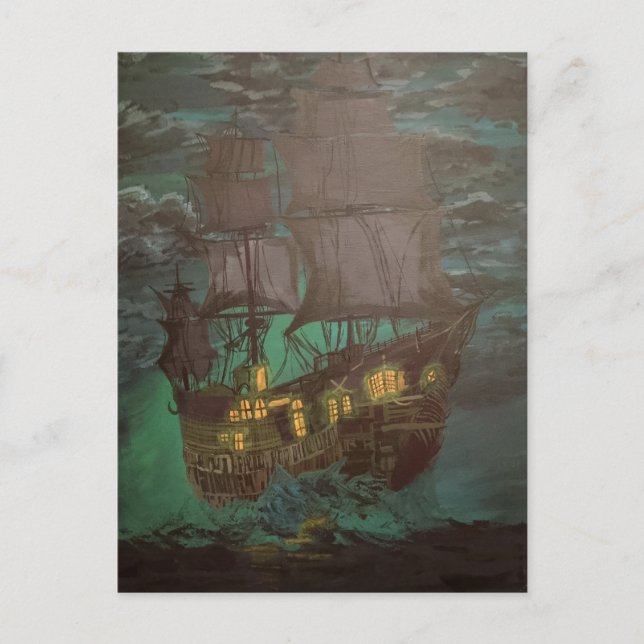 Postal barco fantasma, holandés volante, golero (Anverso)