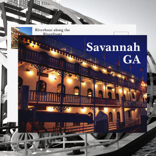 Postal Barco fluvial frente al río Savannah Georgia Fotog
