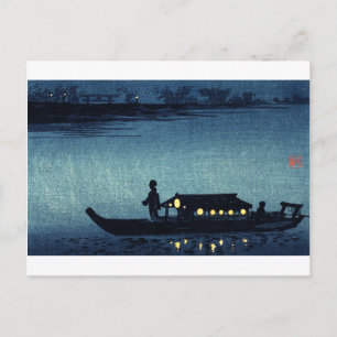 Postal Barco fluvial japonés iluminado por luna