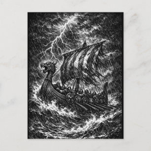 Postal Barco largo vikingo en la tormenta — Ink Saga Art
