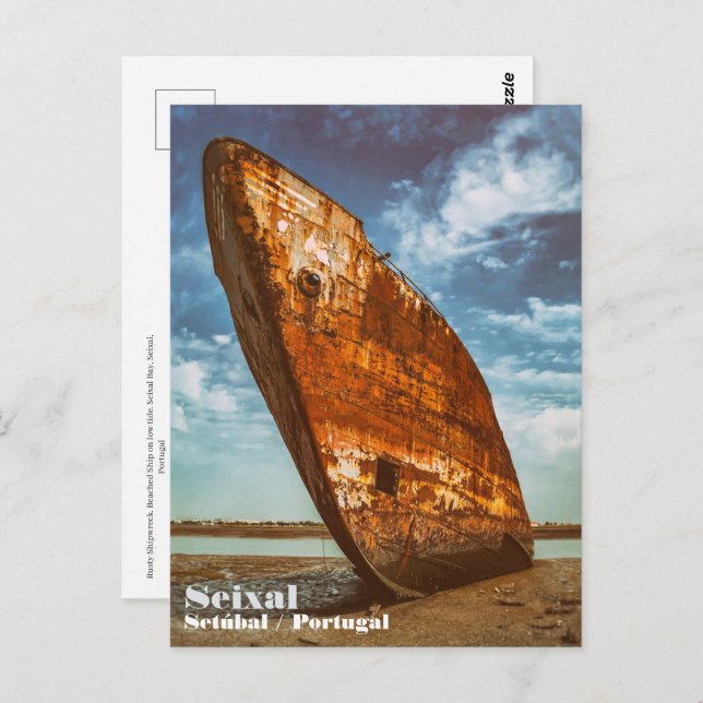 Postal Barco naufragado en una playa (Anverso / Reverso)