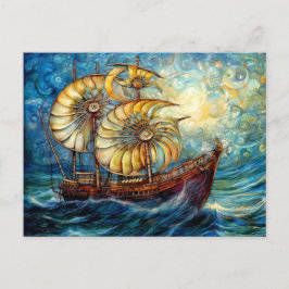 Postal Barco Nautilus Fantástico en Océano Giratorio