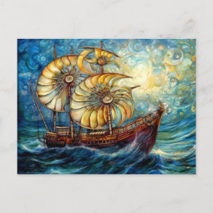 Postal Barco Nautilus Fantástico en Océano Giratorio