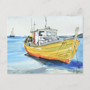 Postal Barco Pesquero Amarillo Soleado