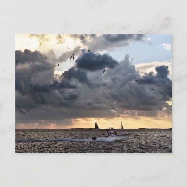 Postal Barco pesquero clave occidental al atardecer (Anverso)