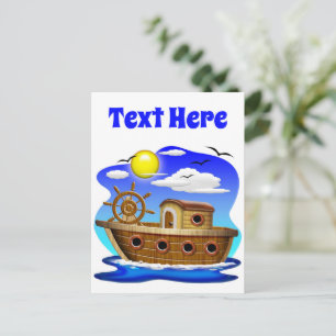 Postal Barco Pesquero Dibujo Animado