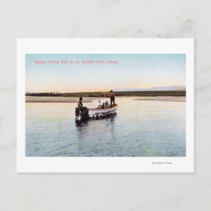 Postal Barco pesquero esquimal en el río
