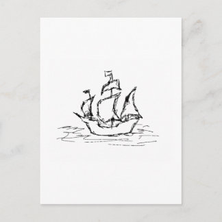 Postal Barco pirata. Blanco y negro.
