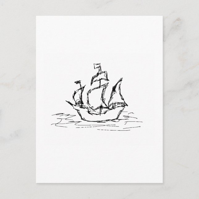 Postal Barco pirata. Blanco y negro. (Anverso)