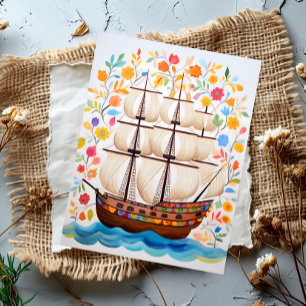 Postal Barco pirata colorido