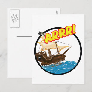 Postal Barco pirata de dibujos animados divertido